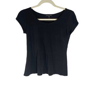 Eileen Fisher Womens Black Silk cap sleeve baby T-shirt Top XS